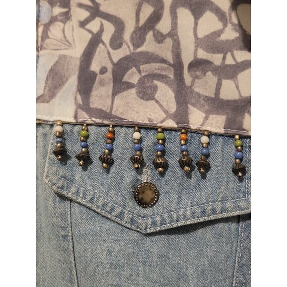 Vtg 90s Saint Germain Paris Denim Western Vest Button Wmn S Boho Patchwork - Picture 8 of 11